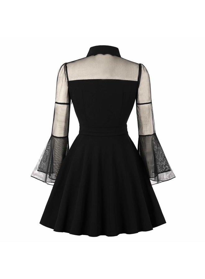 Wellwits Women's Keyhole Mesh Bell Long Sleeve Knee Swing Cocktail Dress S - Image 2