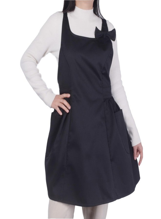 Love Potato Cute Bowknot Kitchen Cooking Gardening Cleaning Apron Fashion Restaurant Waitress Aprons with Pockets (Black) - Image 1