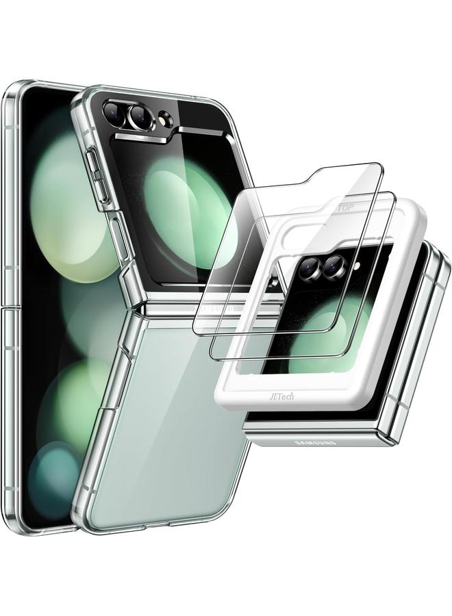 جي تيك جراب 3 في 1 لهاتف Samsung Galaxy Z Flip 5 مع قطعتين من واقي الشاشة الأمامي المصنوع من الزجاج المقوى وغطاء حماية شفاف من البولي كربونات الصلب - Image 1
