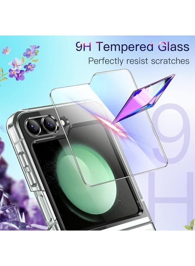 جي تيك جراب 3 في 1 لهاتف Samsung Galaxy Z Flip 5 مع قطعتين من واقي الشاشة الأمامي المصنوع من الزجاج المقوى وغطاء حماية شفاف من البولي كربونات الصلب - Image 4