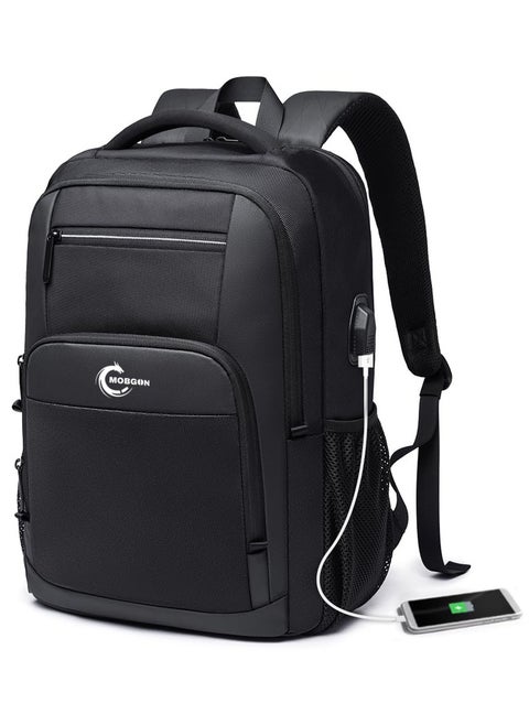 Laptop Backpack Large Capacity School Bag USB Charging Port Water Resistant 15.6/17 inch - Black