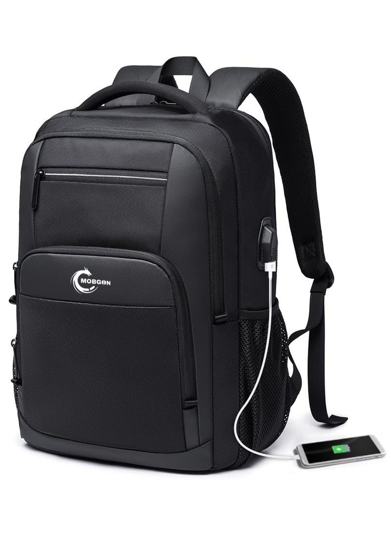Generic Laptop Backpack Large Capacity School Bag USB Charging Port Water Resistant 15.6/17 inch - Black  - Image 1