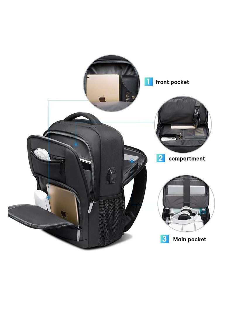 Generic - Laptop Backpack Large Capacity School Bag USB Charging Port Water Resistant 15.6/17 inch - Black - Image 1