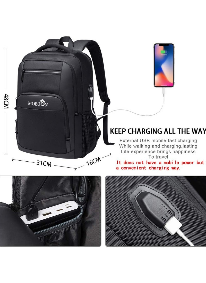 Generic - Laptop Backpack Large Capacity School Bag USB Charging Port Water Resistant 15.6/17 inch - Black - Image 1
