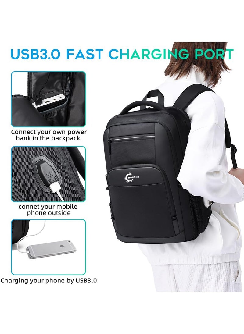 Generic Laptop Backpack Large Capacity School Bag USB Charging Port Water Resistant 15.6/17 inch - Black  - Image 2