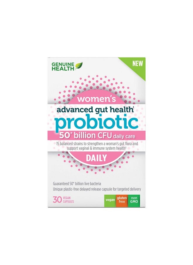 Genuine Health Daily Probiotics For Women 50 Billion Cfu 15 Diverse Strains Non Gmo Dairy Free Gluten Free Soy Free Vegan Delayedrelease Capsules For Advanced Gut Health 30 Count  - Image 1