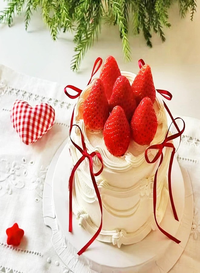 Penta Angel Bow Cake Toppers 20Pcs Vintage Satin Bowknot Ribbons Cupcake Toppers Coquette Themed Birthday Wedding Bridal Shower Party Decoration (Red) - Image 4