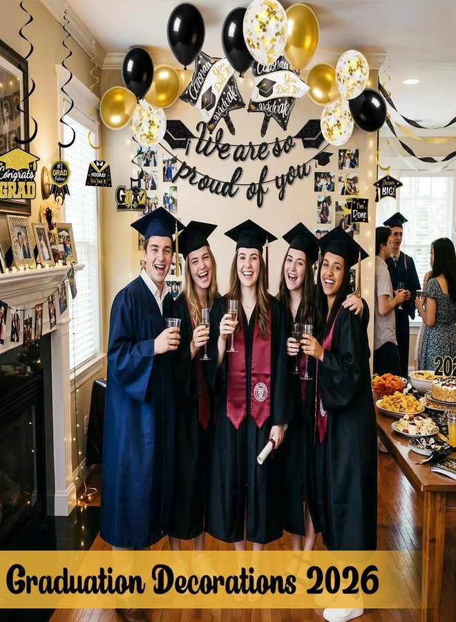 Pirekul Graduation Decorations 2026 - Pre-Strung Graduation Banner & Black Gold Graduation Balloons, Class of 2026 Party Supplies Kit with "We Are So Proud of You" Sign & Hanging Swirls for High School & College Celebrations - Image 4