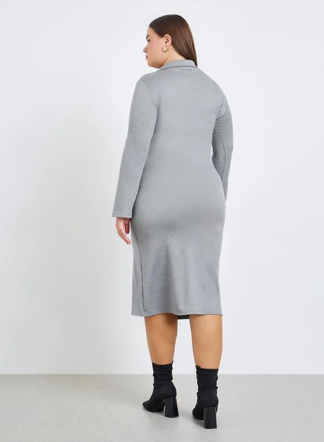 Styli Plus Size Grey Polo Midi Sheath Dress