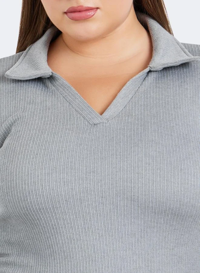 Styli Plus Size Grey Polo Midi Sheath Dress
