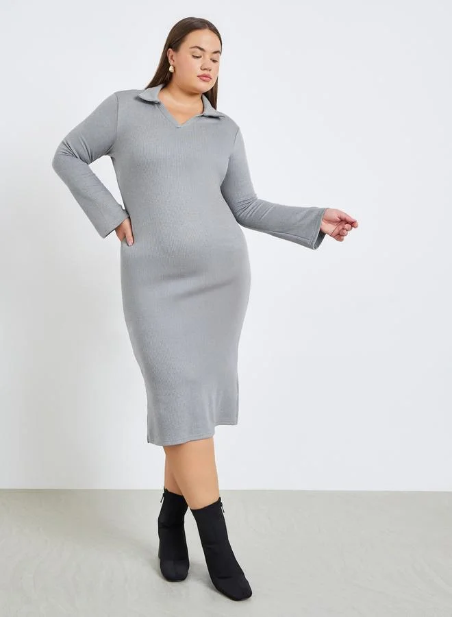 Styli Plus Size Grey Polo Midi Sheath Dress