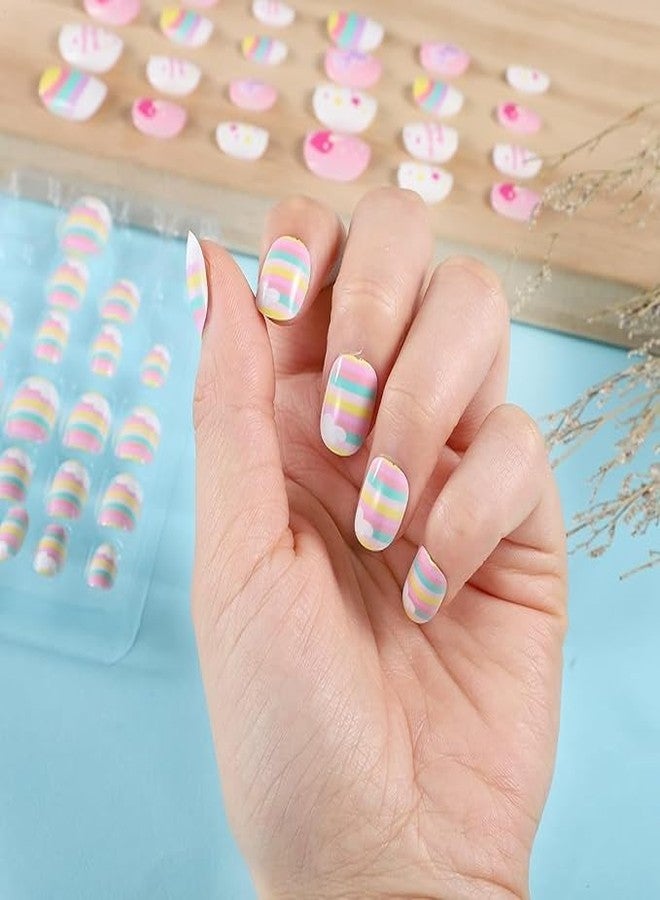 Bloriza Kids Stick-On Nails – 48 Pcs Multi-Color Cartoon Press-On Fake Nails for Girls | Pre-Glued Artificial Nail Tips | Safe & Fun DIY Nail Art Decoration & Manicure Set for Kids - Image 3