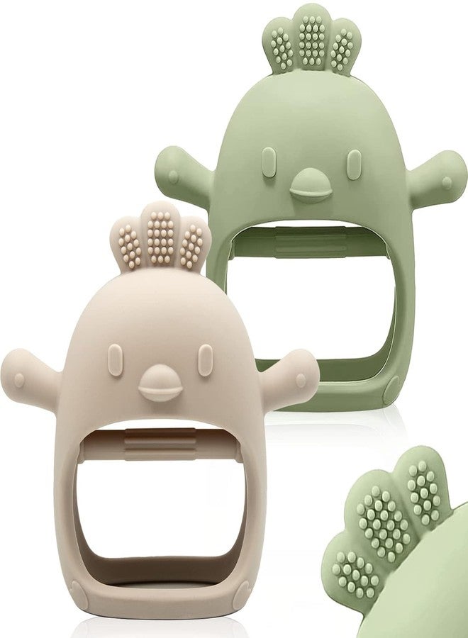SADRUCHI Silicone & Wooden Baby Teether for 3+ Months, BPA-Free Food Grade Teething Toy with Wooden Ring, Soft Gum Soothing Chew Toy for Infants, Newborn Babies Boys & Girls (Beige - Baby Teether (Green + Cream)) - Image 1