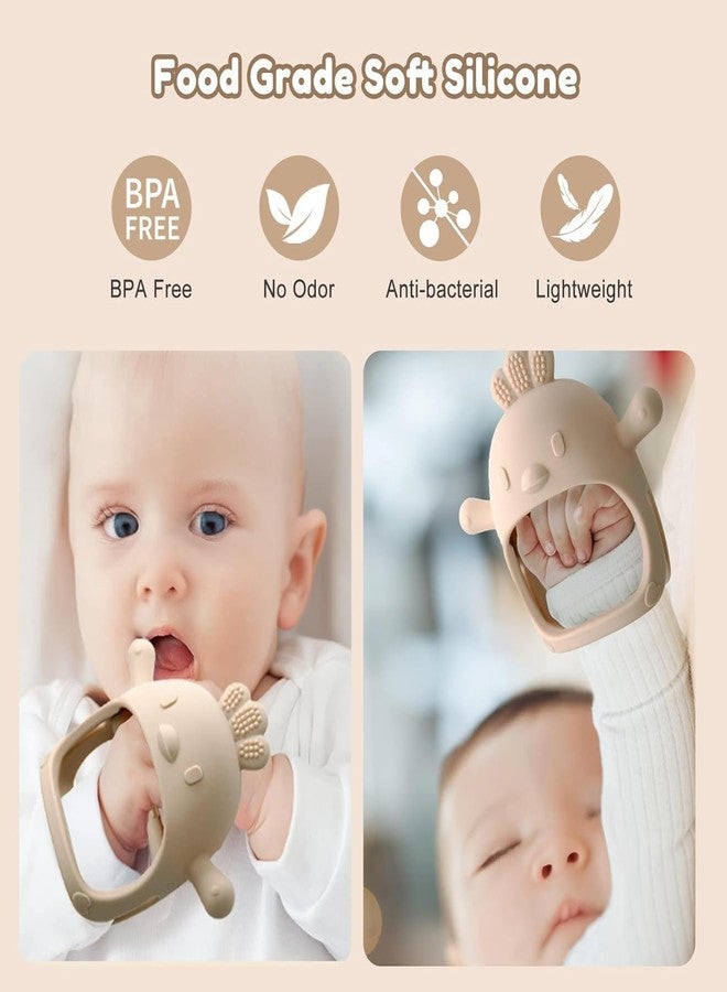 SADRUCHI Silicone & Wooden Baby Teether for 3+ Months, BPA-Free Food Grade Teething Toy with Wooden Ring, Soft Gum Soothing Chew Toy for Infants, Newborn Babies Boys & Girls (Beige - Baby Teether (Green + Cream)) - Image 3