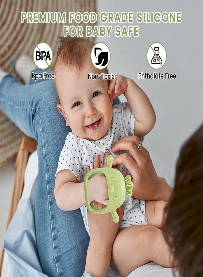 SADRUCHI Silicone & Wooden Baby Teether for 3+ Months, BPA-Free Food Grade Teething Toy with Wooden Ring, Soft Gum Soothing Chew Toy for Infants, Newborn Babies Boys & Girls (Beige - Baby Teether (Green + Cream)) - Image 5