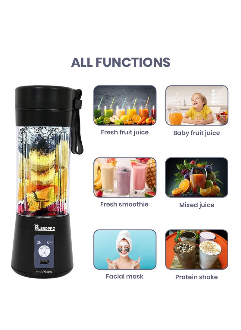 Home Pro - Home Pro Blendpro Portable Blender with Six Leaf Blade High Power 380ml Black - Image 1