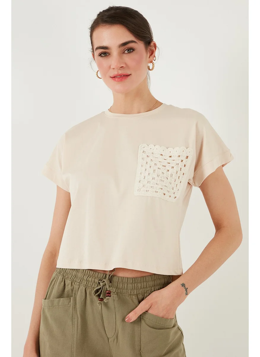 ليلا Cotton Single Pocket Regular Fit Crew Neck T Shirt Women's T Shirt 5865818