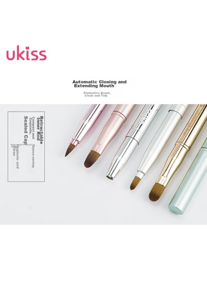 يو كيس Ukiss فرشاة شفاه محمولة مزدوجة الرأس ، رأس دائري قابل للتمديد، لمزج أحمر الشفاه، إخفاء محدد الشفاه، فرشاة مكياج للتفاصيل الدقيقة - Image 5