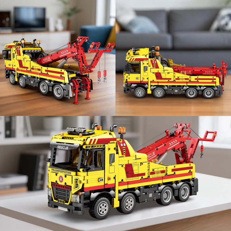Reobrix Tow Truck Building Blocks 22012, Adult Construction Vehicle Model Kit, Mechanical Rescue Vehicle RC Crane Toys with Multi-Function Switches, Gifts for Adult, 1794 Pieces - Image 3