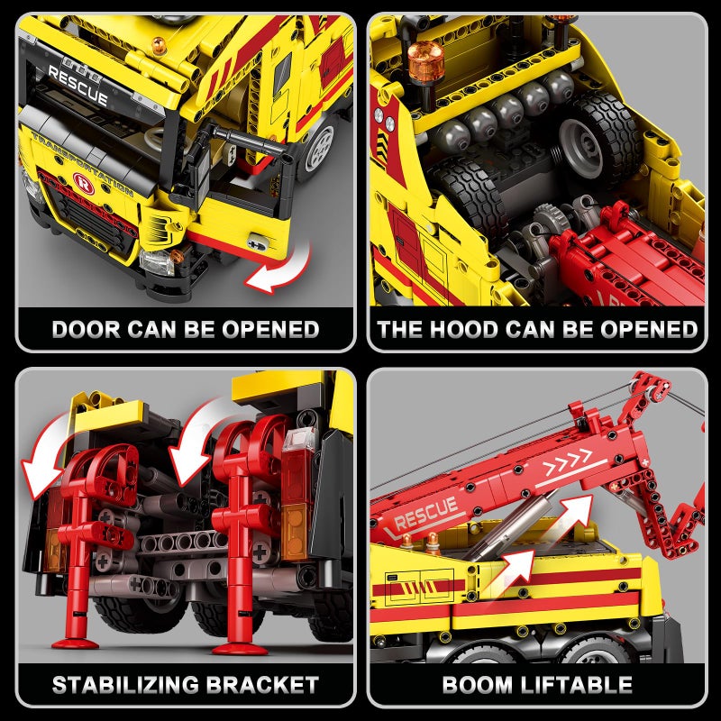 Reobrix Tow Truck Building Blocks 22012, Adult Construction Vehicle Model Kit, Mechanical Rescue Vehicle RC Crane Toys with Multi-Function Switches, Gifts for Adult, 1794 Pieces - Image 4