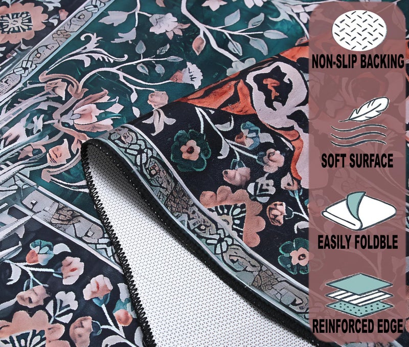 AAZEEM Washable Non-Slip Carpet for Living Room Bedroom Bohemian Low-Pile Printed Indoor Accent Stain Resistant Non-shed Carpet for Home Office Décor |Green Color|2 X 3 feet - Image 3