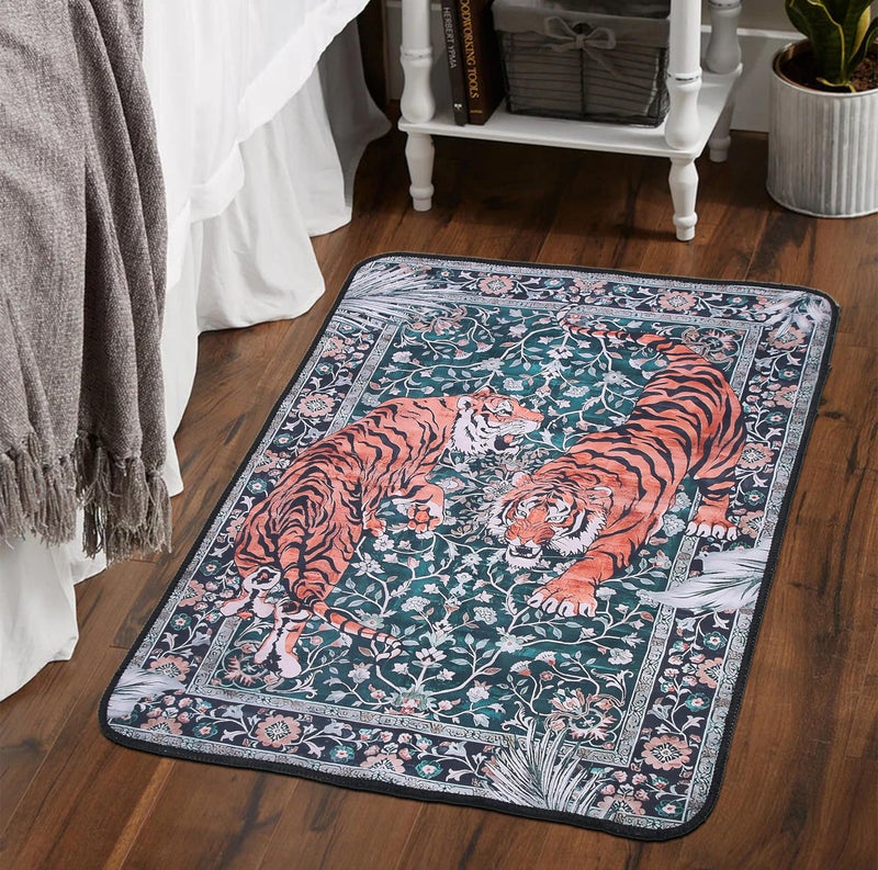 AAZEEM Washable Non-Slip Carpet for Living Room Bedroom Bohemian Low-Pile Printed Indoor Accent Stain Resistant Non-shed Carpet for Home Office Décor |Green Color|2 X 3 feet - Image 1