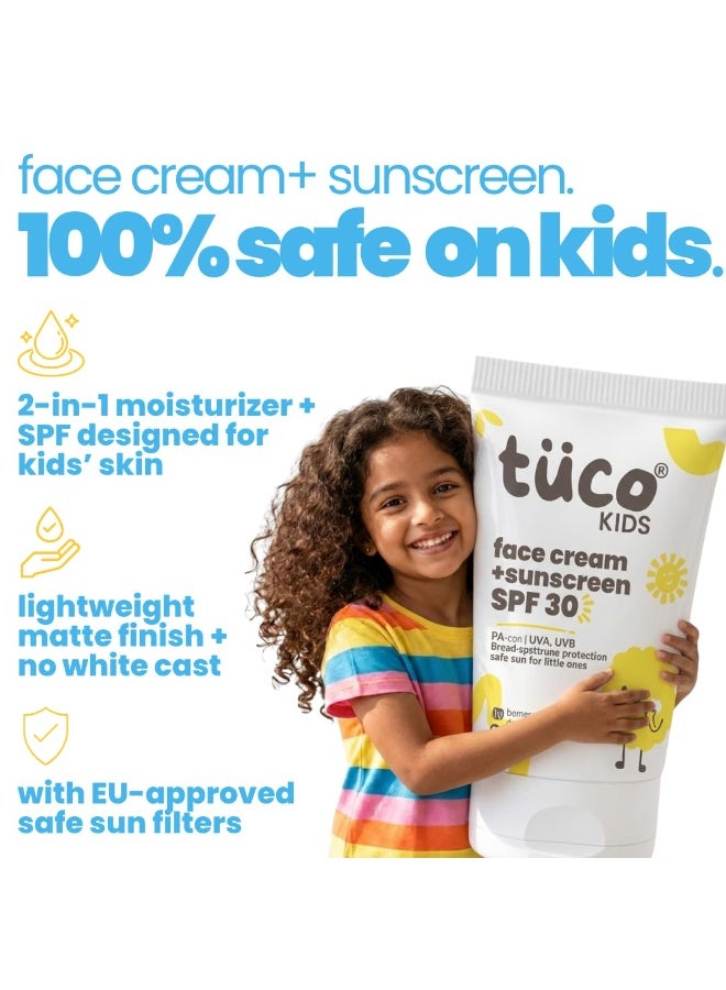 TuCo كريم Tuco® Kids للوجه وواقي شمس (2 في 1) بمعامل حماية SPF 30 وزيت الزعفران للأطفال | للأعمار 2-5، 5-10، 10-15 سنة | حماية من أشعة UVA/UVB (تصنيف PA++++) | حماية واسعة النطاق | خالٍ من البنزوفينون-3 والأفوبنزون ​​| 30 جم - Image 3