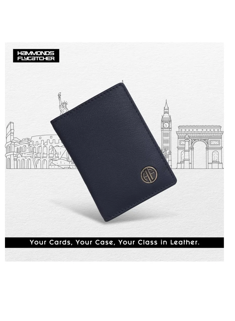  هاموندز فلاي كاتشر حامل بطاقات جلدي للرجال، حامل بطاقات ائتمان، محفظة بطاقات ائتمان رفيعة ثنائية الطي محمية بتقنية تحديد الهوية بموجات الراديو للرجال مع 6 فتحات للبطاقات، زر معدني -2K23