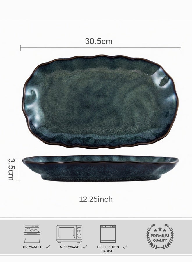 Clink Japanese Style Large Ceramic Dinner Plate, Premium Oval Porcelain Plate 12.25 inch, Misty Green Oval Plate Handcrafted Fish Plate, Pasta Plate, Perfect for Fish, Meat, Pasta, Salad, Fruits, Main Courses - Image 1