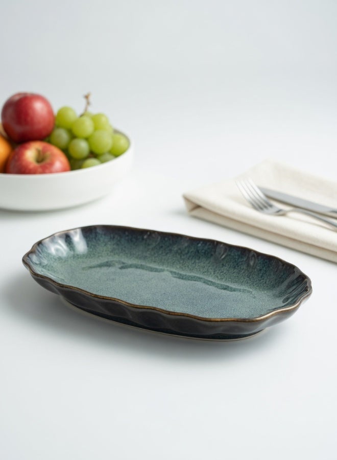 Clink Japanese Style Large Ceramic Dinner Plate, Premium Oval Porcelain Plate 12.25 inch, Misty Green Oval Plate Handcrafted Fish Plate, Pasta Plate, Perfect for Fish, Meat, Pasta, Salad, Fruits, Main Courses - Image 3