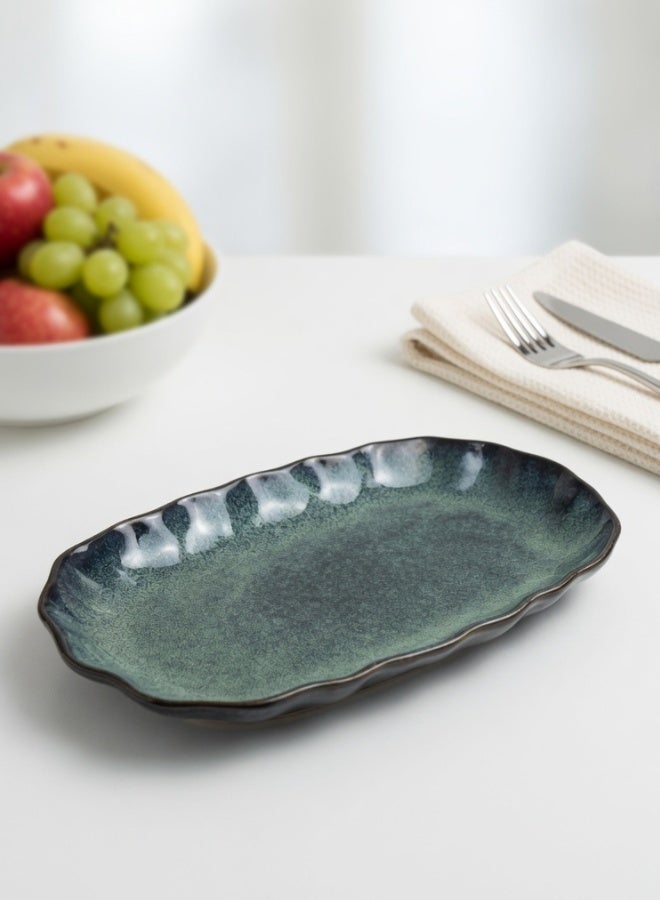 Clink Japanese Style Large Ceramic Dinner Plate, Premium Oval Porcelain Plate 12.25 inch, Misty Green Oval Plate Handcrafted Fish Plate, Pasta Plate, Perfect for Fish, Meat, Pasta, Salad, Fruits, Main Courses - Image 2