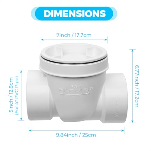 Cinsda 4" PVC Backwater Valve, 4 Inch Back Flow Preventer Valve, Backflow Water Valve Prevents Sewage Backflow - Image 2