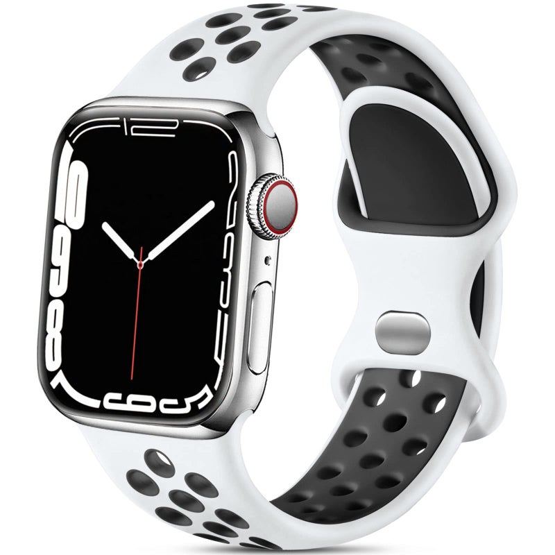 Lerobo Compatible with Apple Watch Band 40mm Series 11 10 42mm 38mm 41mm Women Men, Soft Silicone Sport Replacement Breathable Strap Band for iWatch SE 3 2nd Gen Series 6 5 4 3 2 1 White/Black, S/M - Image 1