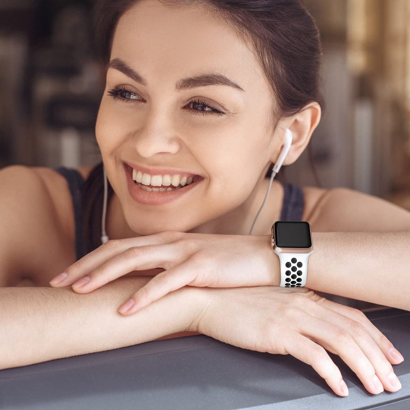 Lerobo Compatible with Apple Watch Band 40mm Series 11 10 42mm 38mm 41mm Women Men, Soft Silicone Sport Replacement Breathable Strap Band for iWatch SE 3 2nd Gen Series 6 5 4 3 2 1 White/Black, S/M - Image 3