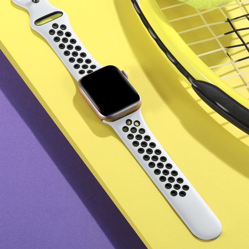 Lerobo Compatible with Apple Watch Band 40mm Series 11 10 42mm 38mm 41mm Women Men, Soft Silicone Sport Replacement Breathable Strap Band for iWatch SE 3 2nd Gen Series 6 5 4 3 2 1 White/Black, S/M - Image 2