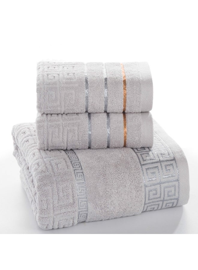 NIBEMINENT 3-Piece Plaid Cotton Bath Towel Grey 30 X 20 10cm