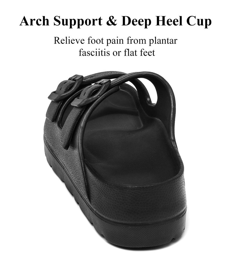 Haifago Womens Black Platform Sandals with Arch Support, Adjustable Double Buckle EVA Slides, Comfort Lightweight Ultra Cushion Wedge Sandal - Image 4