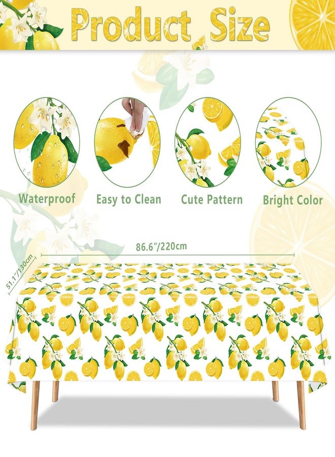 Inspireyee 4 Pack Lemon Tablecloth Lemons Summer Party Tablecover Rectangle Disposable Lemonade Table Cover 51 x 86 for Lemonade Theme Birthday Party Wedding Shower Supplies Lemon Table Decorations - Image 2