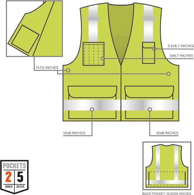 Ergodyne  21429 GloWear 8250Z ANSI Lime Surveyors Reflective Safety Vest with Back Pocket 4XL5XL - Image 5