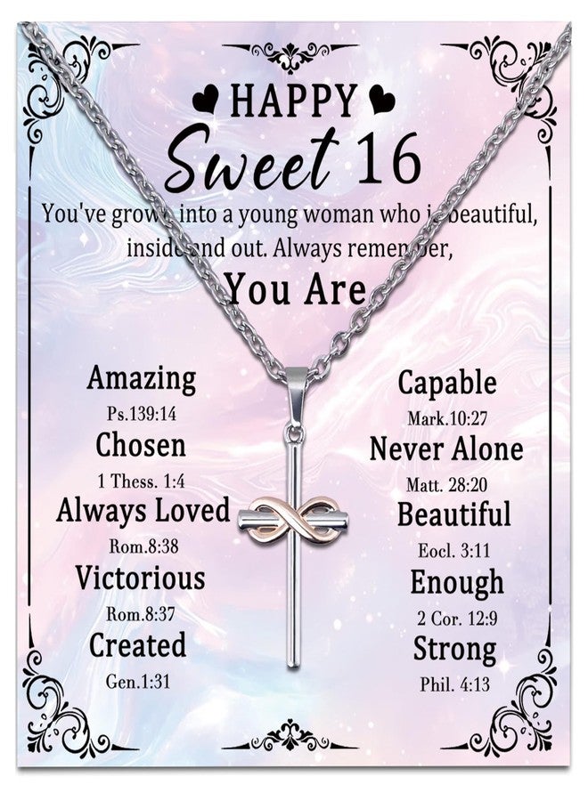 Aisity 16 Birthday Gifts for Girls Sweet 16 Gifts for Girls Cross Necklace for Girl 16th Birthday Party Decorations Sweet Sixteen Girl Sister Daughter Decorations Cute Stuff for Her Sixteen Necklace - Image 1