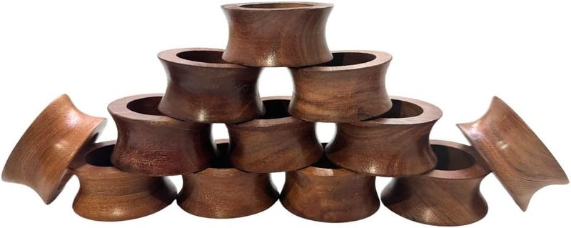ARN Craft Napkin Holder Set of 12 Handmade Acacia Wood Dining Table Napkin Ring Classic Everyday Thanksgiving Holiday Christmas Festive Party Gift Farmhouse Décor - Image 1