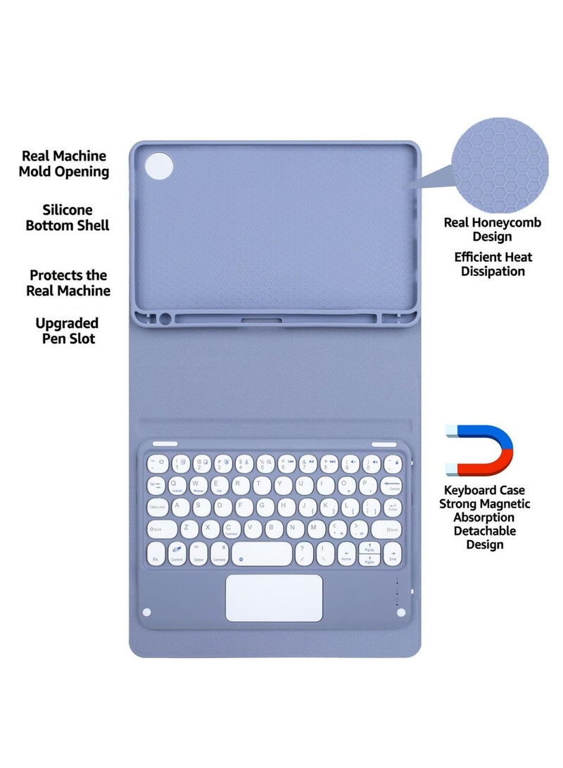 حافظة لوحة مفاتيح باللغتين العربية والإنجليزية لهاتف Samsung Galaxy Tab A9/A11 مقاس 8.7 بوصة – لوحة مفاتيح مغناطيسية قابلة للفصل مزودة بلوحة مفاتيح مستديرة تعمل بالبلوتوث مع لوحة تتبع متعددة اللمس وحامل أقلام مدمج وغطاء حماية رفيع وأنيق (لون أرجواني) - Image 5