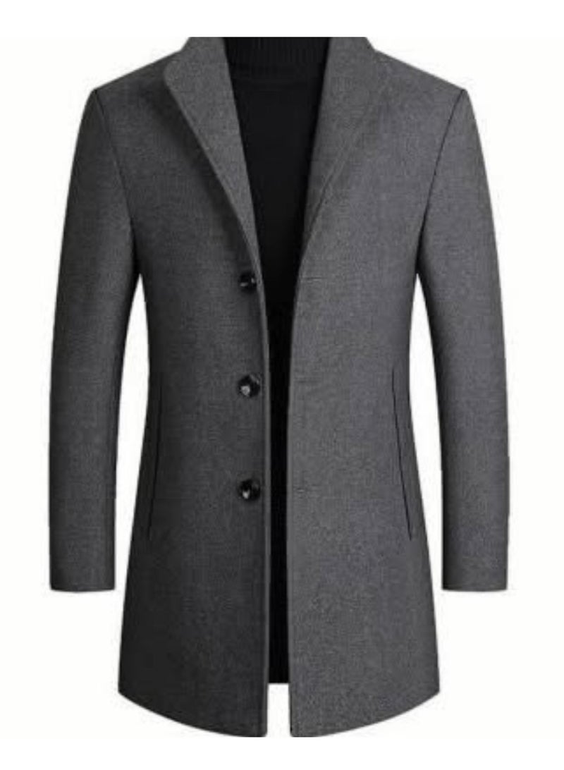 Men's Long Grey Winter Coat – Premium Turkish Wool Blend with Full Lining for Superior Warmth
