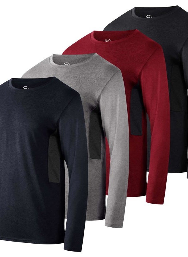 REALESSENTIALS 4 Pack:Boys Girls Youth Teen Active Wear Athletic Quick Dry-Fit Moisture Wicking Performance Basketball Gym Essentials Sport Long Sleeve Crew Undershirt Tee Top Top-Set 5, Large - Image 1