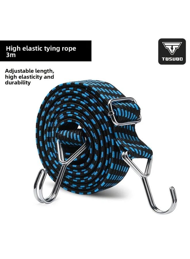 TOSUOD Black and Blue Elastic Rope Strap with Metal Hook for Motorcycle Luggage Outdoor Camping - Image 1
