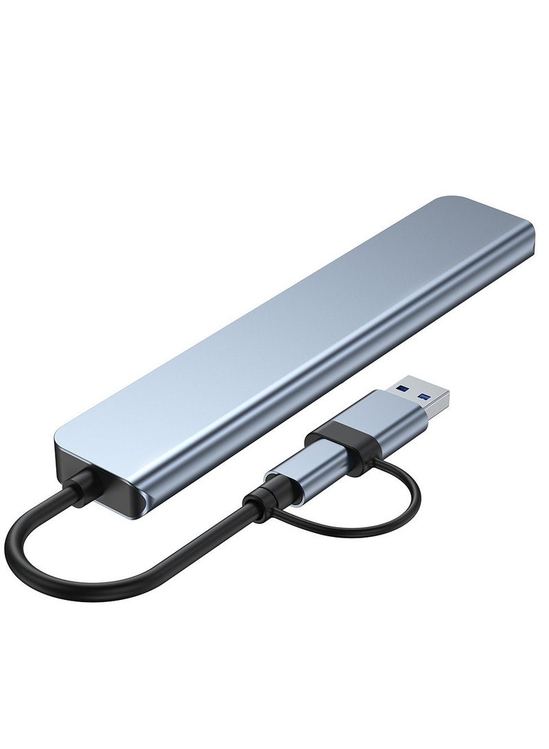 7-in-1 USB Hub Docking Station with Dual Input (USB-C & USB-A) – 5 USB 3.0 Ports + 2 Type-C Outputs – Multiport Adapter for Laptop, Phone, Tablet – OTG Compatible, Aluminum Shell, Plug & Play – Boxed - Image 3