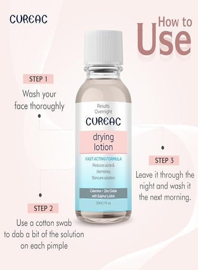 Salve Cureac Drying Lotion with Calamine, Zinc Oxide & Sulphur - 30ml (Pack of 3) | Acne & Spot Care Lotion for Clear & Balanced Skin - Image 2