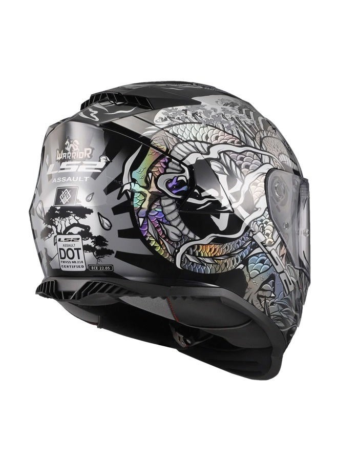 LS2 Helmets Assault Full Face Motorcycle Helmet W/ SunShield (Warrior Krome Silver/Black - 2X-Large) - Image 2