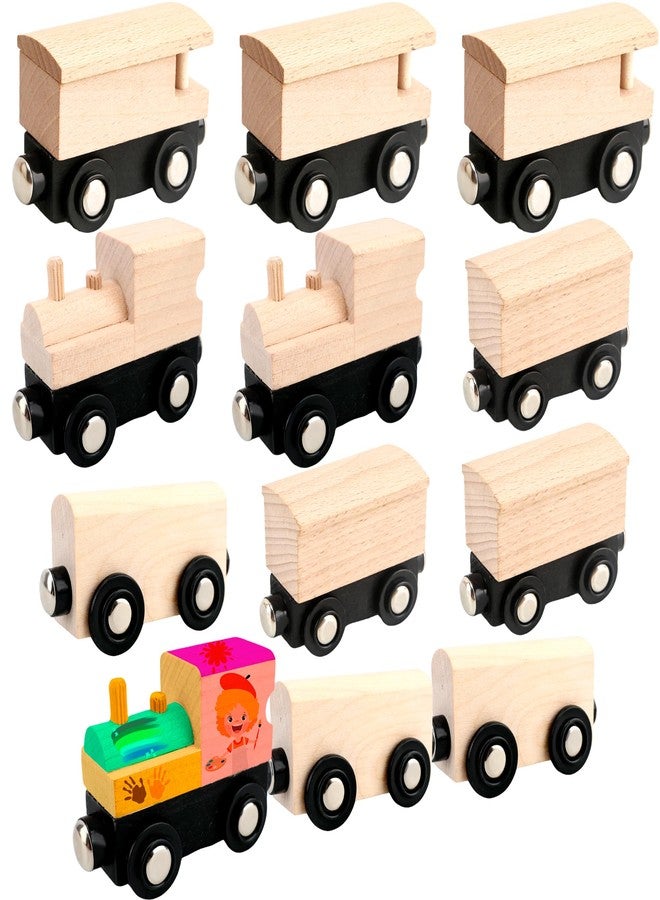 Hoarost 12 Pcs Wooden Trains Toys Unpainted Wood Train Cars Weak Magnetic Suction Paintable Wooden Railway for Kids Educational Toys Birthday Christmas Party Gifts (Style Set 3) - Image 1