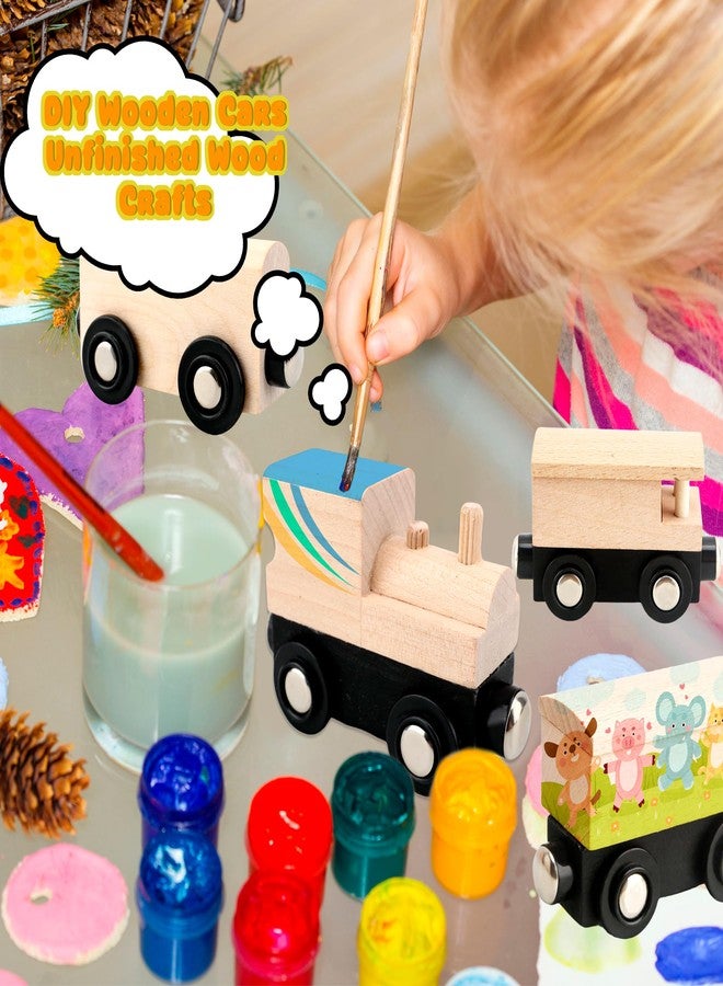 Hoarost 12 Pcs Wooden Trains Toys Unpainted Wood Train Cars Weak Magnetic Suction Paintable Wooden Railway for Kids Educational Toys Birthday Christmas Party Gifts (Style Set 3) - Image 3